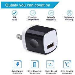 One Port USB Wall Charger, Charging Block, 5Pack Travel 1A USB Charger Cube Brick Charger Boxes Compatible iPhone Xs Max/X/8 Plus/7/6S Plus, Samsung Galaxy S10e S10 S9 S8 Plus/S7/Note 9/8, LG G8 G7