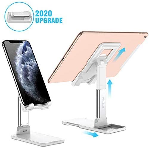 2020 Upgrade Cell Phone Stand, Double Extension Miracase iPad Stand for Desk, Adjustable Desk Phone Holder Compatible with iPhone 11 Xs Xr X 8 Plus SE, All Tablet, White