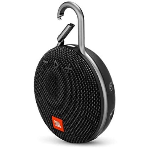 JBL Clip 3 Portable IPX7 Waterproof Wireless Bluetooth Speaker with Built-in Carabiner, Noise-Canceling Speakerphone and Microphone, Black (Renewed)