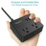 TESSAN Portable 2 Outlet Travel Mini Power Strip with 3 USB Ports Desktop Charging Station 5 Ft Extension Cord Multi Outlets Extender Plug for Cruise ship-BLACK