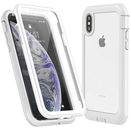 Eonfine iPhone X Case/iPhone Xs Case, Built-in Screen Protector Real 360° Full Body Protection Heavy Duty Shockproof Rugged Cover Skin for iPhone X/Xs 5.8inch (White/Clear)