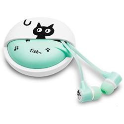 QearFun Stereo 3.5mm in Ear Cat Earphones Earbuds with Microphone with Earphone Storage Case for Smartphone MP3 iPod PC Music (Green)