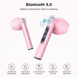 LETSCOM Wireless Earbuds, Bluetooth 5.0 Earbuds in Ear True Wireless Stereo Headphones, 20Hrs Playtime with Charging Case, Bluetooth Earbuds with Built-in Microphone for Sports and Work - Pink