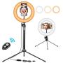 10" Ring Light with Tripod Stand, Desktop Ring Light with Adjustable Height Level, 3 Light Colors, 6 Levels Brightness(3200K-6500K), Remote Control, Flexible Phone Holder for Live Stream/Makeup