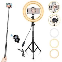 10" Ring Light with 59" Extendable Tripod Stand & Phone Holder for YouTube Video, Dimmable Led Ring Light for Camera, Video, Makeup, Selfie Photography Compatible with Smartphone