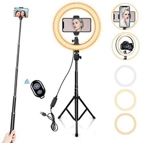 10" Ring Light with 59" Extendable Tripod Stand & Phone Holder for YouTube Video, Dimmable Led Ring Light for Camera, Video, Makeup, Selfie Photography Compatible with Smartphone