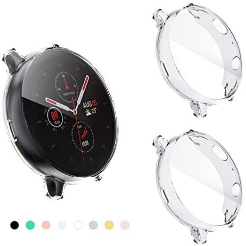 (2 Pack) Fvlerz for Samsung Galaxy Watch Active 2 Screen Protector 40mm,All-Around TPU Anti-Scratch Case Soft Protective Bumper Cover for Samsung Galaxy Watch Active 2 Smartwatch (Clear+Clear, 40mm)