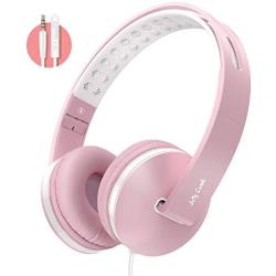 Kids Headphones for Girls, Jelly Comb Girls Lighhtweight Foldable Stereo Bass Kids Headphones with Microphone, Volume Control for Cell Phone, Tablet, Laptop, MP3/4- for Aged 6 or Above (Pink)