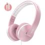 Kids Headphones for Girls, Jelly Comb Girls Lighhtweight Foldable Stereo Bass Kids Headphones with Microphone, Volume Control for Cell Phone, Tablet, Laptop, MP3/4- for Aged 6 or Above (Pink)