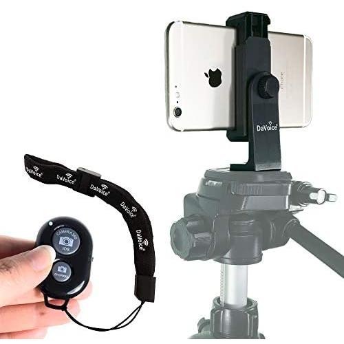 DaVoice Phone Tripod Adapter Mount with Remote, 360 Rotating Holder, Compatible with iPhone Smartphone Camera Stand, Universal Cell Phone Attachment Clip Clamp