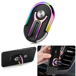 Phone Ring Holder Finger Kickstand, Multipurpose Phone Bracket, Universal Air Vent Car Phone Mount 3 in 1 Mobile Phone Stand 360 Degree Rotation (Black Multicolor)