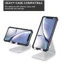 Adjustable Cell Phone Stand, OMOTON Aluminum Desktop Cellphone Stand with Anti-Slip Base and Convenient Charging Port, Fits All Smart Phones, Silver