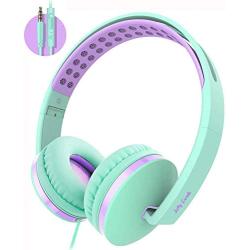 Kids Headphones for School, Jelly Comb Girls Lightweight Foldable Stereo Bass Kids Headphones with Microphone, Volume Control for Cell Phone, Tablet, Laptop, MP3/4(Green & Purple)- For Aged 6 or Above