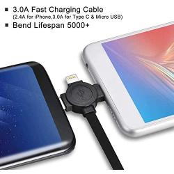 Micro USB Cable, ASICEN 2 Pack 3-in-1 Retractable Lightning to USB Cable Type C Sync Fast Charging Cord for iPhone, iPad Mini/Pro/Air, Samsung, Moto, Blackberry, Nokia, LG, Google, HTC (Black)