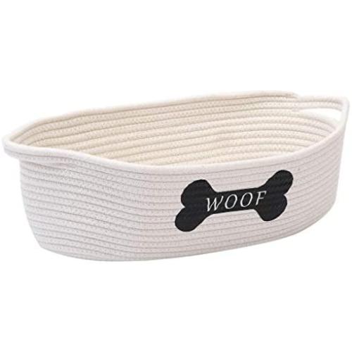 Brabtod Cotton Rope Dog Toy Basket Storage with Handle, Puppy Toy Basket, Puppies Bed - Perfect for organizing Puppy Small Dogs Toys, Treats, Blankets, leashes, Coats