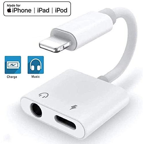 Headphone Jack Adapter Dongle for iPhone 11 Pro/8/7/7Plus/Xs Max/XR/X/10 to 3.5mm Jack Converter Car Charge Accessories Cables & Audio Connector Earphone Splitter Adaptor Support All New iOS System