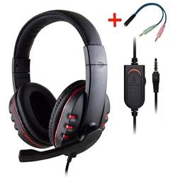 PS4 Headset, 3.5Mm Wired Gaming Headset with Microphone, Conversion Line, Bass Stereo Surround for Tablet Laptop Smartphone Xbox, PC Gaming Headphones,Red