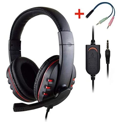 PS4 Headset, 3.5Mm Wired Gaming Headset with Microphone, Conversion Line, Bass Stereo Surround for Tablet Laptop Smartphone Xbox, PC Gaming Headphones,Red