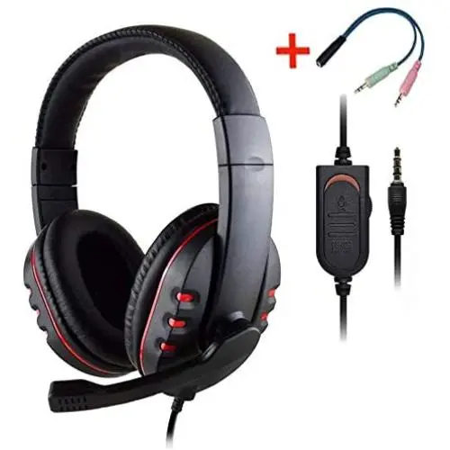 PS4 Headset, 3.5Mm Wired Gaming Headset with Microphone, Conversion Line, Bass Stereo Surround for Tablet Laptop Smartphone Xbox, PC Gaming Headphones,Red PS4 Headset, 3.5Mm Wired Gaming Headset with Microphone, Conversion Line, Bass Stereo Surround for Tablet Laptop Smartphone Xbox, PC Gaming Headphones,Red