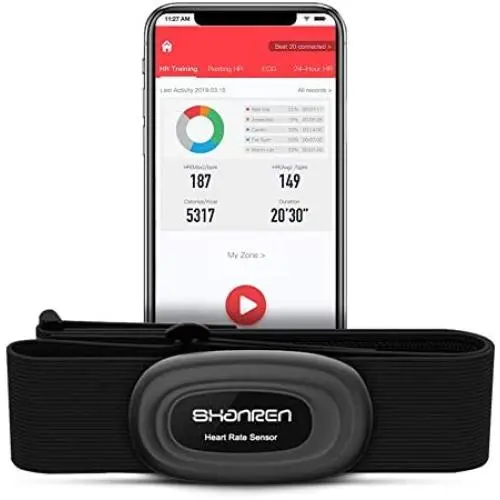 Shanren Heart-Rate-Monitor Chest Strap, Beat 20 Rechargeable HR Sensor, Vibration Alert, Built-in Memory with 100 Sessions