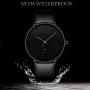 Mens Watches Ultra-Thin Minimalist Waterproof-Fashion Wrist Watch for Men Unisex Dress with Leather Band