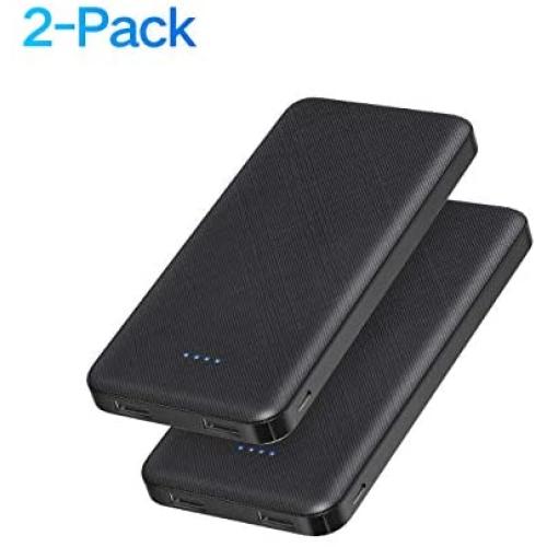 Portable Charger, 【2-Pack】 Ultra-Slim 10000mAh Dual USB Power Bank External Battery Backup Pack, Compatible with iPhone 11/Xs/XR/X/8/7/6S/6 and More Android Smartphones