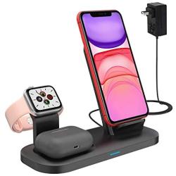 SimpJoy Wireless Charger, Wireless Charging Stand for iPhone AirPods Pro and Apple Watch, 3 in 1 Fast Charging Station Dock Works for iPhone 11/11 Pro Max/XR/XS/X/8/8 Plus (with iWatch Charger)…