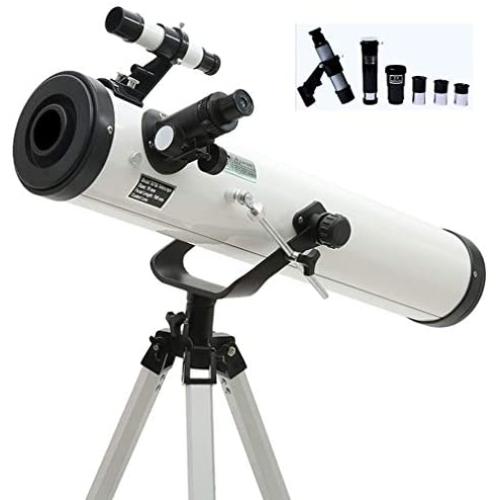 F70076 Telescope, Reflector Telescope, Childrens Telescopes for Astronomy, Portable Travel Telescope, Finder Scope Barlow Lens & 3 Eye Pieces & Adjustable Aluminum Tripod