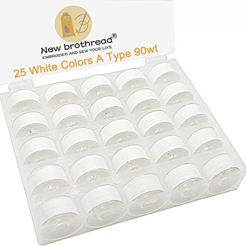 New brothread 25pcs White 60S/2 (90WT) Prewound Bobbin Thread Plastic Size A SA156 for Embroidery and Sewing Machines DIY Embroidery Thread Sewing Thread