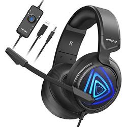 Mpow Gaming Headset for PS4, Xbox One, PC(Second Generation) with 3D Surround Sound Mic and LED Lights Computer Gaming Headphones with Noise Canceling Mic Volume Control LED Light for PC Mac Laptop