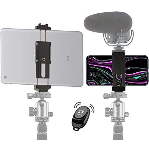 Tablet & Cell Phone Tripod Mount Adapter, Tablet Holder Bracket with Cold Shoe Mount 1/4 inch Screw for Smartphone, iPad, iPad Pro, iPad Mini, 2, 3, iPad Air