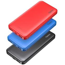 3-Pack Miady 10000mAh Dual USB Portable Charger, Fast Charging Power Bank with USB C Input, Backup Charger for iPhone X, Galaxy S9, Pixel 3 and etc (Red, Blue & Black)