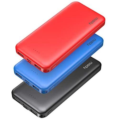 3-Pack Miady 10000mAh Dual USB Portable Charger, Fast Charging Power Bank with USB C Input, Backup Charger for iPhone X, Galaxy S9, Pixel 3 and etc (Red, Blue & Black)