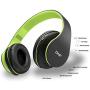 Bluetooth Headphones Over-Ear, Zihnic Foldable Wireless and Wired Stereo Headset Micro SD/TF, FM for Cell Phone,PC,Soft Earmuffs &Light Weight for Prolonged Waring(Black/Green)