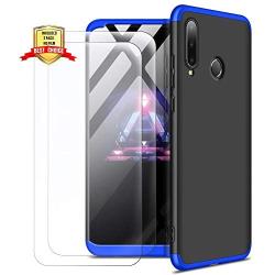 HikerClub Huawei P30 Lite Case with Screen Protector 3 in 1 Hard Plastic Ultra Thin Slim Fit 360 Degree Full Body Protective Shockproof Anti-Scratch Case for Huawei P30 Lite (Black&Blue)