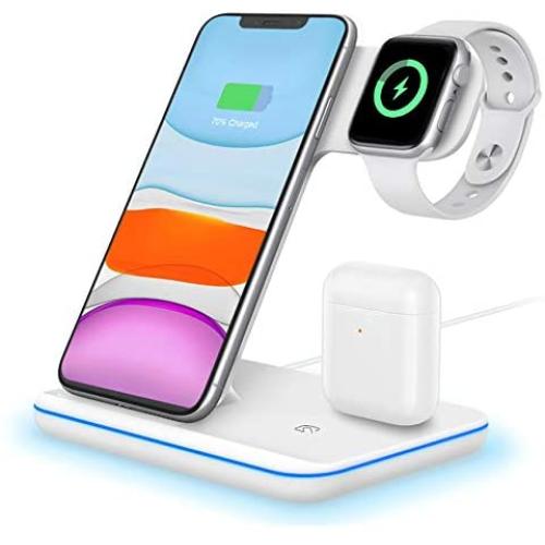 Wireless Charger,Any Warphone 3 in 1 Wireless Charging Stand for Latest Airpods iPhone and iWatch, Wireless Compatible for iPhone 11/11 Pro Max/X/XS Max/8 Apple Watch Charger 5 4 3 2 1 Airpods 3 2 1