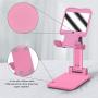 Cell Phone Stand, Adjustable Cell Phone Stand, TopACE Foldable Portable Desktop Stand, Phone Holder Stand for Desk Sturdy Aluminum Metal Stand for Phone/iPad/Kindle/Tablet/Switch (Pink)