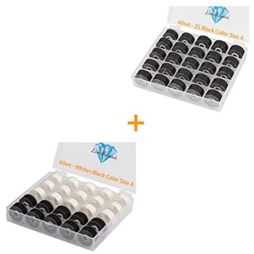 Simthread Size A Prewound Bobbin Thread with Storage Plastic Box Bundle | White+Black Colors & 25pcs White Color