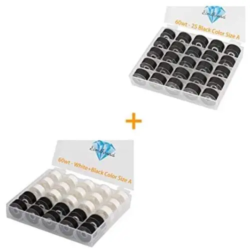 Simthread Size A Prewound Bobbin Thread with Storage Plastic Box Bundle | White+Black Colors & 25pcs White Color Simthread Size A Prewound Bobbin Thread with Storage Plastic Box Bundle | White+Black Colors & 25pcs White Color