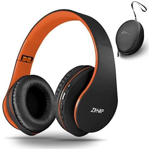 Bluetooth Over-Ear Headphones, Zihnic Foldable Wireless and Wired Stereo Headset Micro SD/TF, FM for iPhone/Samsung/iPad/PC/TV,Soft Earmuffs &Light Weight for Prolonged Wearing (Black-Orange)
