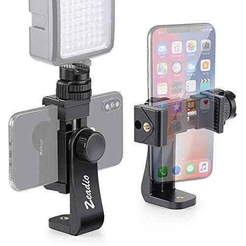 Zeadio Tripod Smartphone Mount, Cell Phone Holder Adapter Clamp with Hot-Shoe Mount, Selfie Stick and Monopod Adjustable Clamp, Fits for iPhone, Samsung, Huawei and All Phones