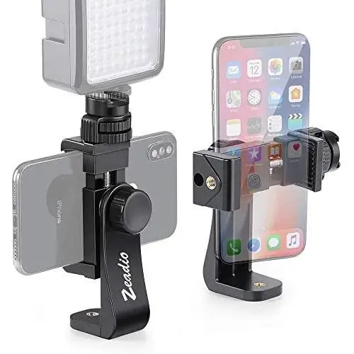 Zeadio Tripod Smartphone Mount, Cell Phone Holder Adapter Clamp with Hot-Shoe Mount, Selfie Stick and Monopod Adjustable Clamp, Fits for iPhone, Samsung, Huawei and All Phones Zeadio Tripod Smartphone Mount, Cell Phone Holder Adapter Clamp with Hot-Shoe Mount, Selfie Stick and Monopod Adjustable Clamp, Fits for iPhone, Samsung, Huawei and All Phones
