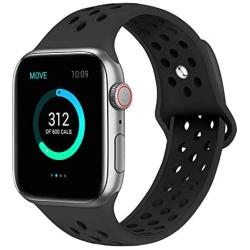 SMEECO Compatible with Apple Watch Replacement Band 40mm 38mm Sport Breathable Silicone Wrist Straps Compatible with iWatch Series 5/4/3/2/1(Black/Black,Small)
