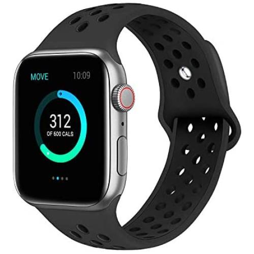 SMEECO Compatible with Apple Watch Replacement Band 40mm 38mm Sport Breathable Silicone Wrist Straps Compatible with iWatch Series 5/4/3/2/1(Black/Black,Small)
