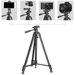 PEYOU Compatible for iPhone Camera Tripod, 62" Lightweight Aliminum Travel Camera Tripod Stand with Carry Bag + Wireless Remote + Phone Holder Mount Compatible for iPhone, Samsung & Android Phone
