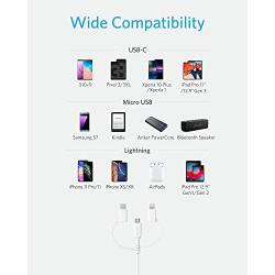 Anker Powerline II 3-in-1 Cable, Lightning/Type C/Micro USB Cable for iPhone, iPad, Huawei, HTC, LG, Samsung Galaxy, Sony Xperia, Android Smartphones, and More(3ft, White)