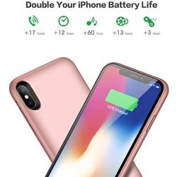 QTshine Battery Case for iPhone X/XS/10, Newest [6500mAh] Protective Portable Charging Case Rechargeable Extended Battery Pack for Apple iPhone X/XS/10(5.8) Backup Power Bank Cover - Rose Gold