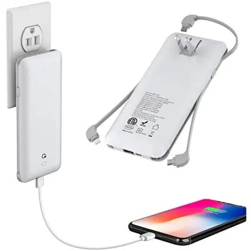 10000mAh Q Portable Charger, Ultra Slim USB C Power Bank, 4 Output Dual Input External Battery Pack with Built-in AC Wall Plug,Built in Micro and USB C Three Cables Compatible with All mobilephone 10000mAh Q Portable Charger, Ultra Slim USB C Power Bank, 4 Output Dual Input External Battery Pack with Built-in AC Wall Plug,Built in Micro and USB C Three Cables Compatible with All mobilephone