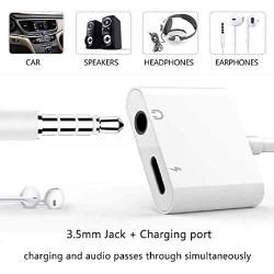 Headphone Adapter for iPhone 3.5mm Car Charger Dongle 2 in 1 Cable Car Charger Aux Cord for iPhone 11 Pro/Xs Max/XR/8/Plus/7/7Plus Audio Splitter Accessory Connector Earphone Support All iOS