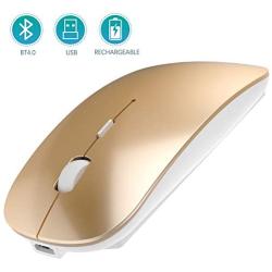 Bluetooth Wireless Mouse, Dual Mode Slim Rechargeable Wireless Mouse Silent Cordless Mouse with Bluetooth 4.0 and 2.4G Wireless, Compatible with Laptop, PC, Windows Mac Android OS Tablet (Gold)